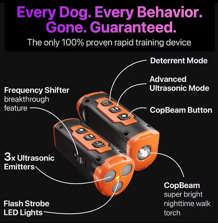 Ultrasonic Dog Bark Deterrent – Professional Anti-Bark Training Device with 50ft Range | Safe Dog Behavior Control Tool